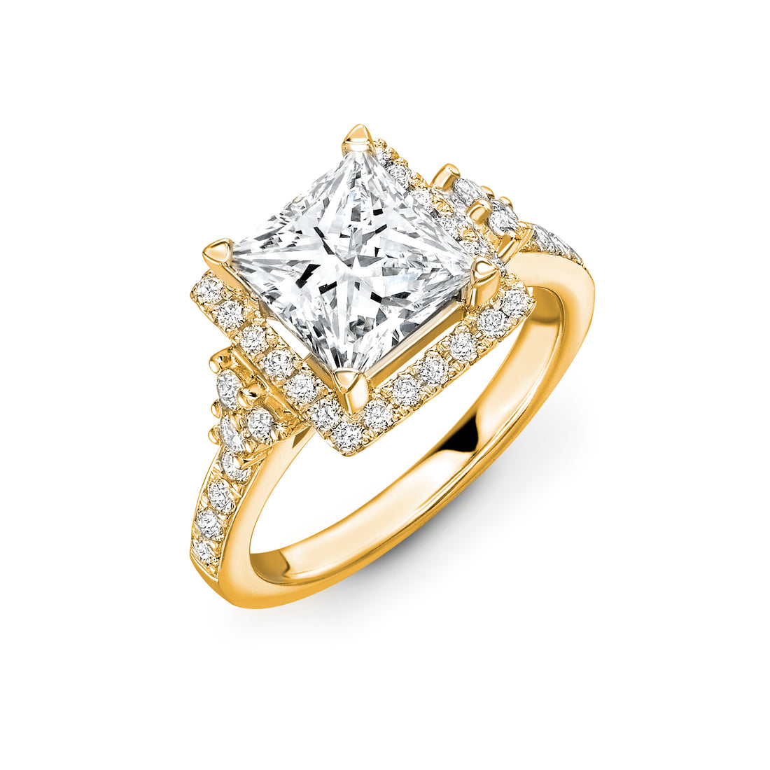 Princess Cut Split Shoulder Radiance Diamond Ring