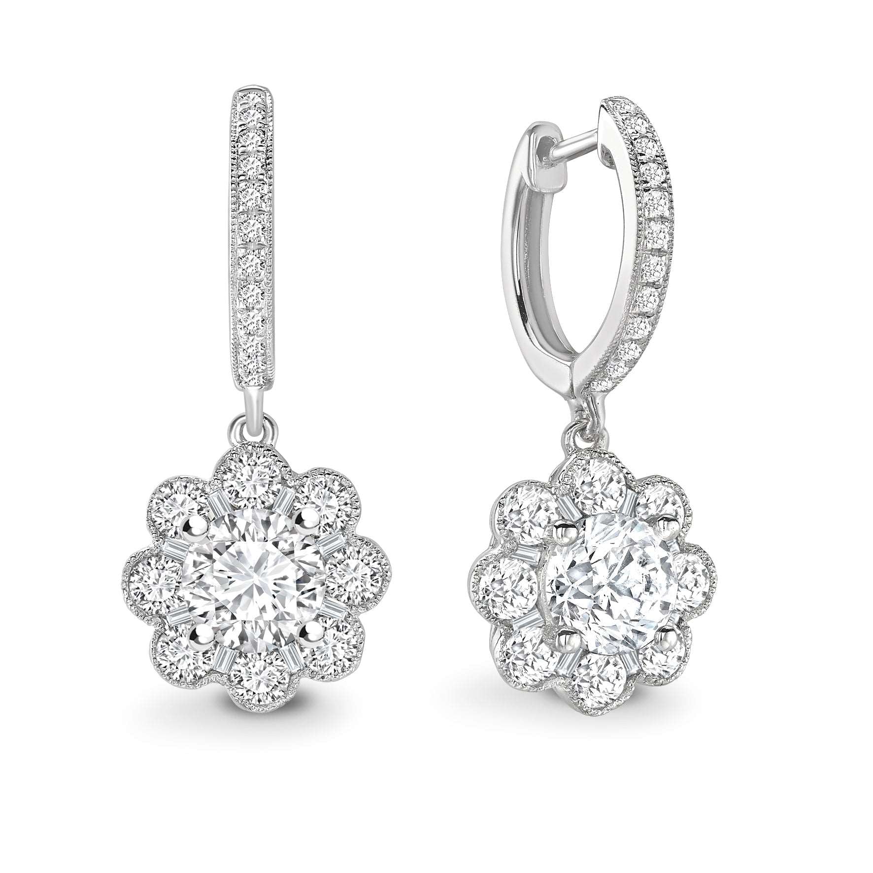 4 Claw Round Brilliant Diamond Drop Earrings