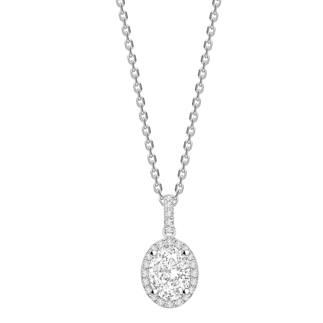 Single Halo Diamond Set Oval Cut Pendant