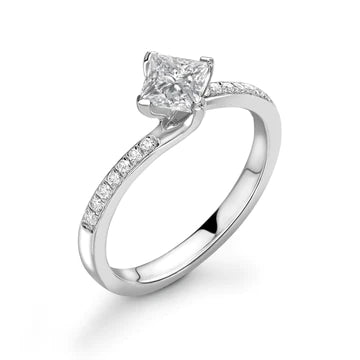 Princess Cut Diamond Engagement Ring with Grain Set Shoulders Brilliance - Diamonds Are For Everyone