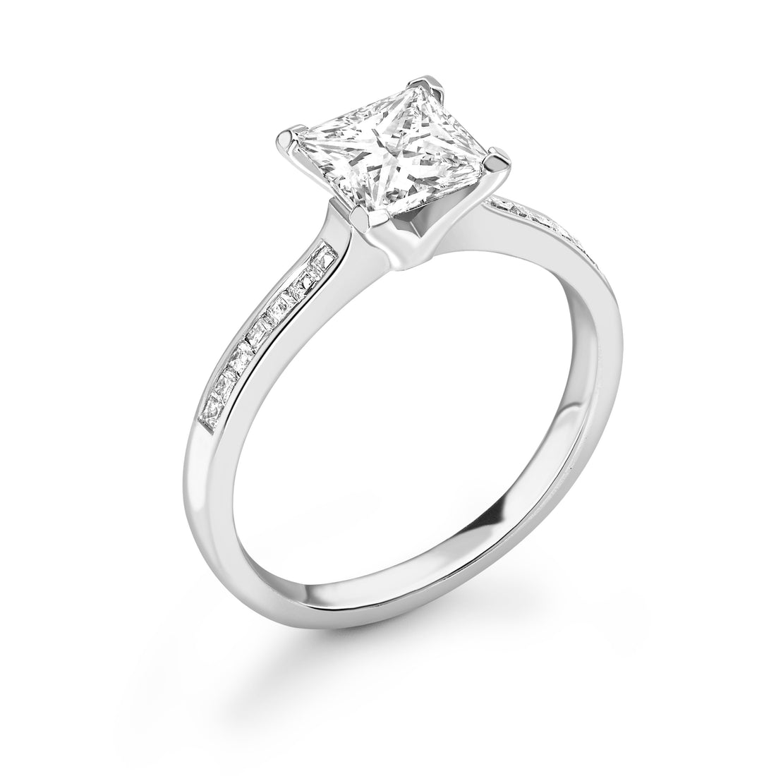 Brilliance Princess Cut 4 Prong Ring With Side Stones - Diamonds Are For Everyone