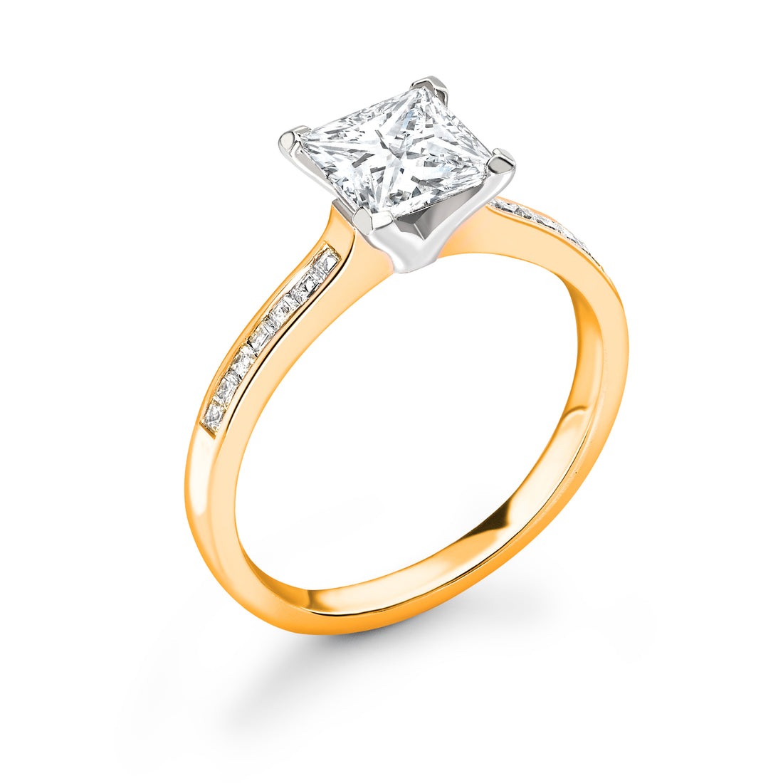 Brilliance Princess Cut 4 Prong Ring With Side Stones - Diamonds Are For Everyone