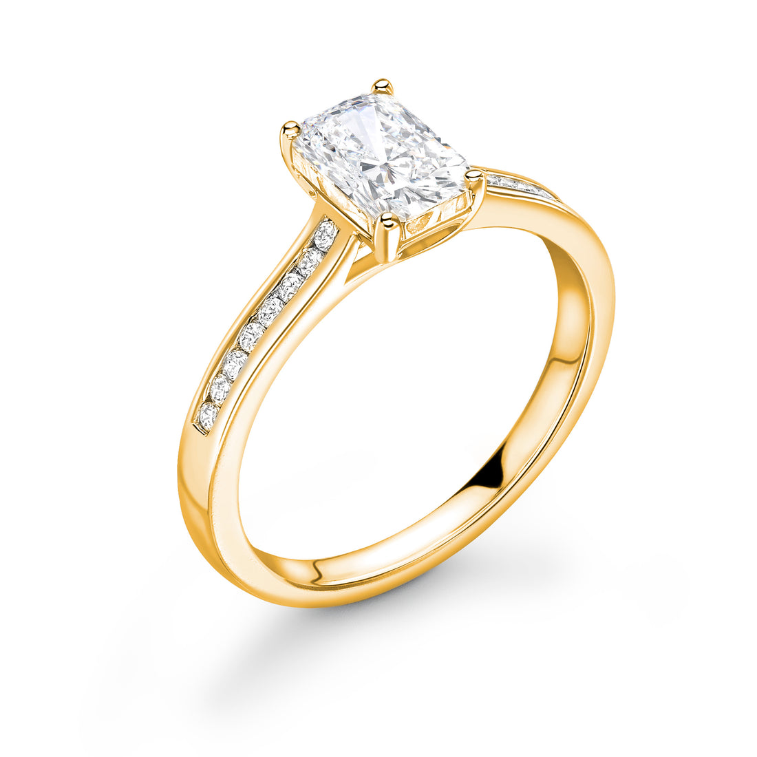 Radiant Cut 4 Claw Brilliance Diamond Ring With Side Stone