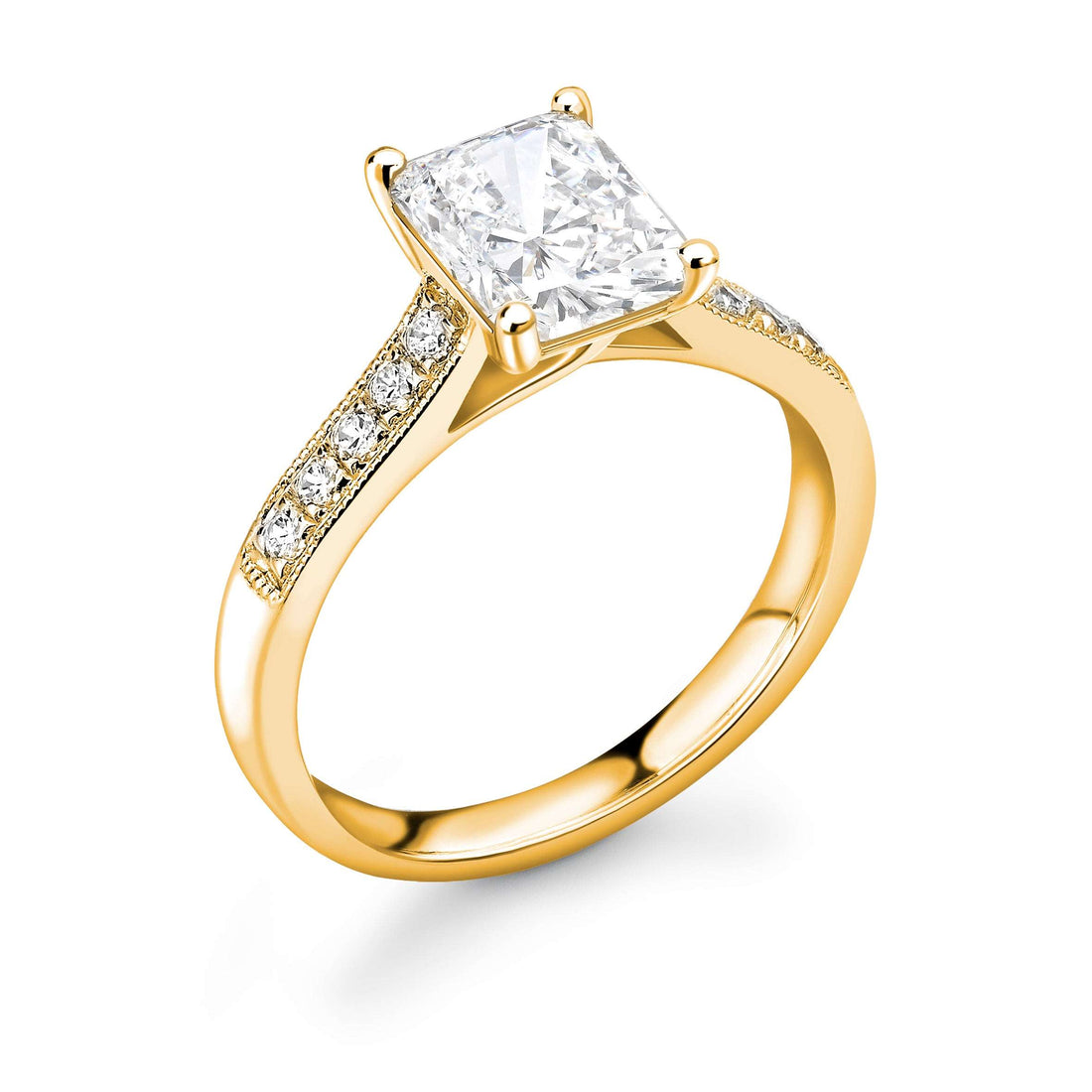 Brilliance 4 Prong Radiant Side Stone Diamond Ring - Diamonds Are For Everyone