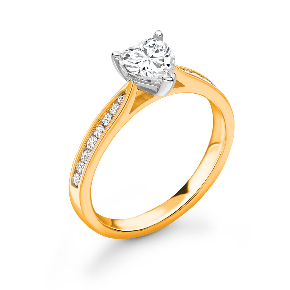 Dual Tone Heart Cut Diamond Engagement Ring With Side Stones Channel Set