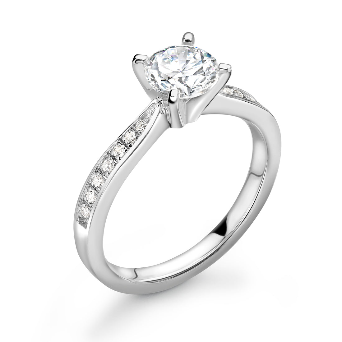 4 Prong Brilliance Round Diamond With Side Stones Ring - Diamonds Are For Everyone