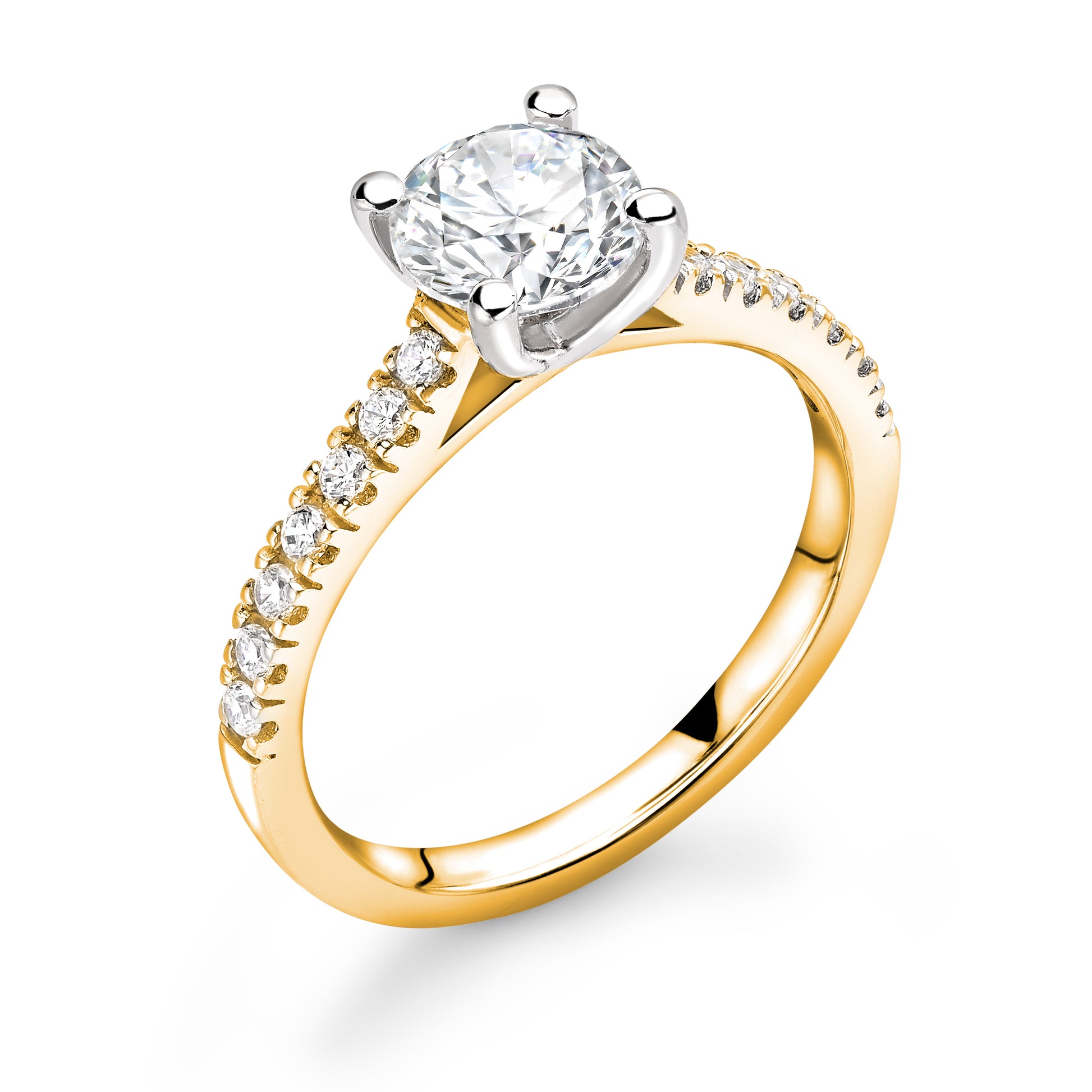 Round Brilliant with Side Stone in Prong Set Ring - Diamonds Are For Everyone