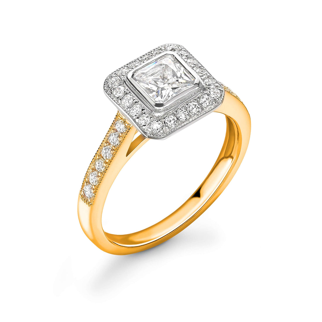 Asscher Cut Halo With Side Stones Ring - Diamonds Are For Everyone