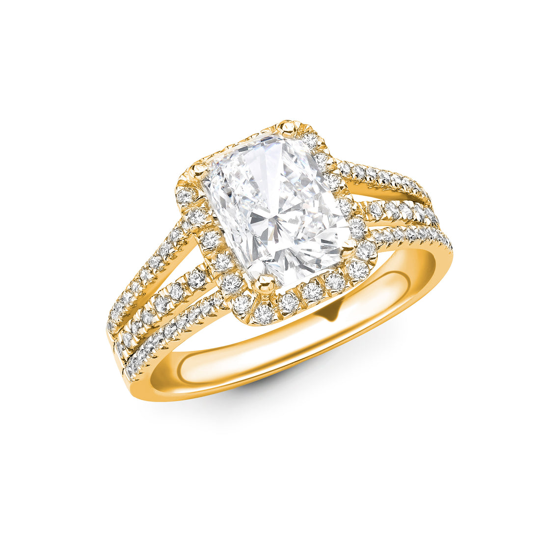 Radiant Cut Diamond Ring with Radiance and 3 Row Shank