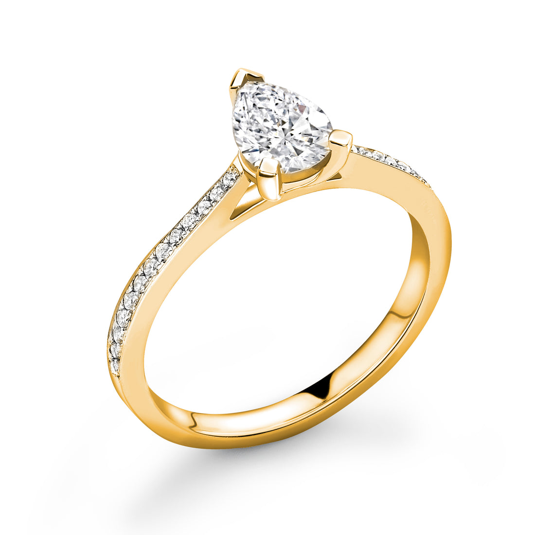 Brilliance 3 claw Pear Cut Diamond Ring with Diamond Set Shoulders