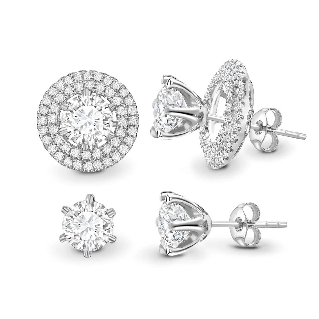 Round Moissanite Halo Jacket Diamond Stud Earrings