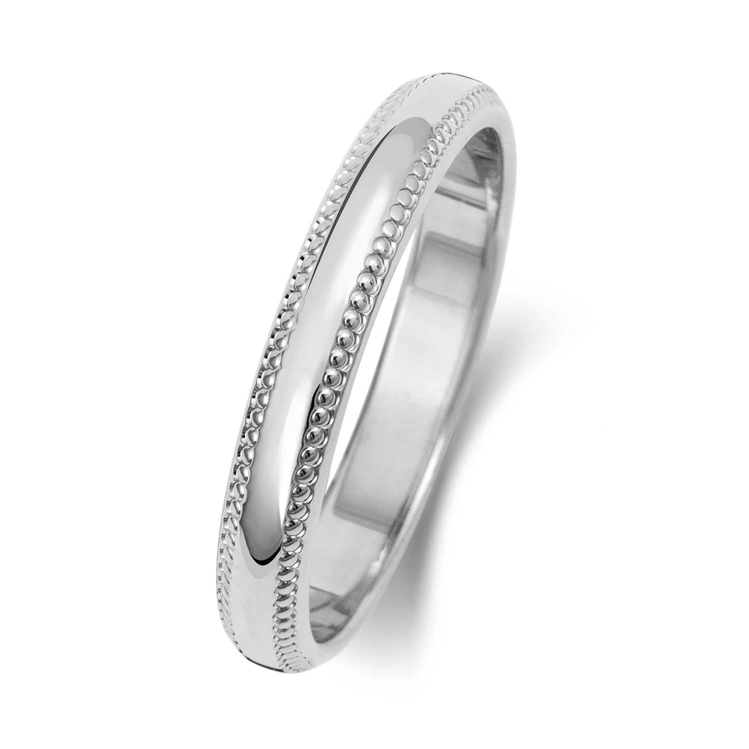 9ct White Gold 2mm D SHAPE MILLGRAIN  Wedding Band