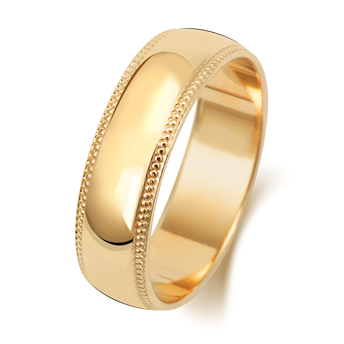 9ct Yellow Gold 6mm D SHAPE MILLGRAIN  Wedding Band