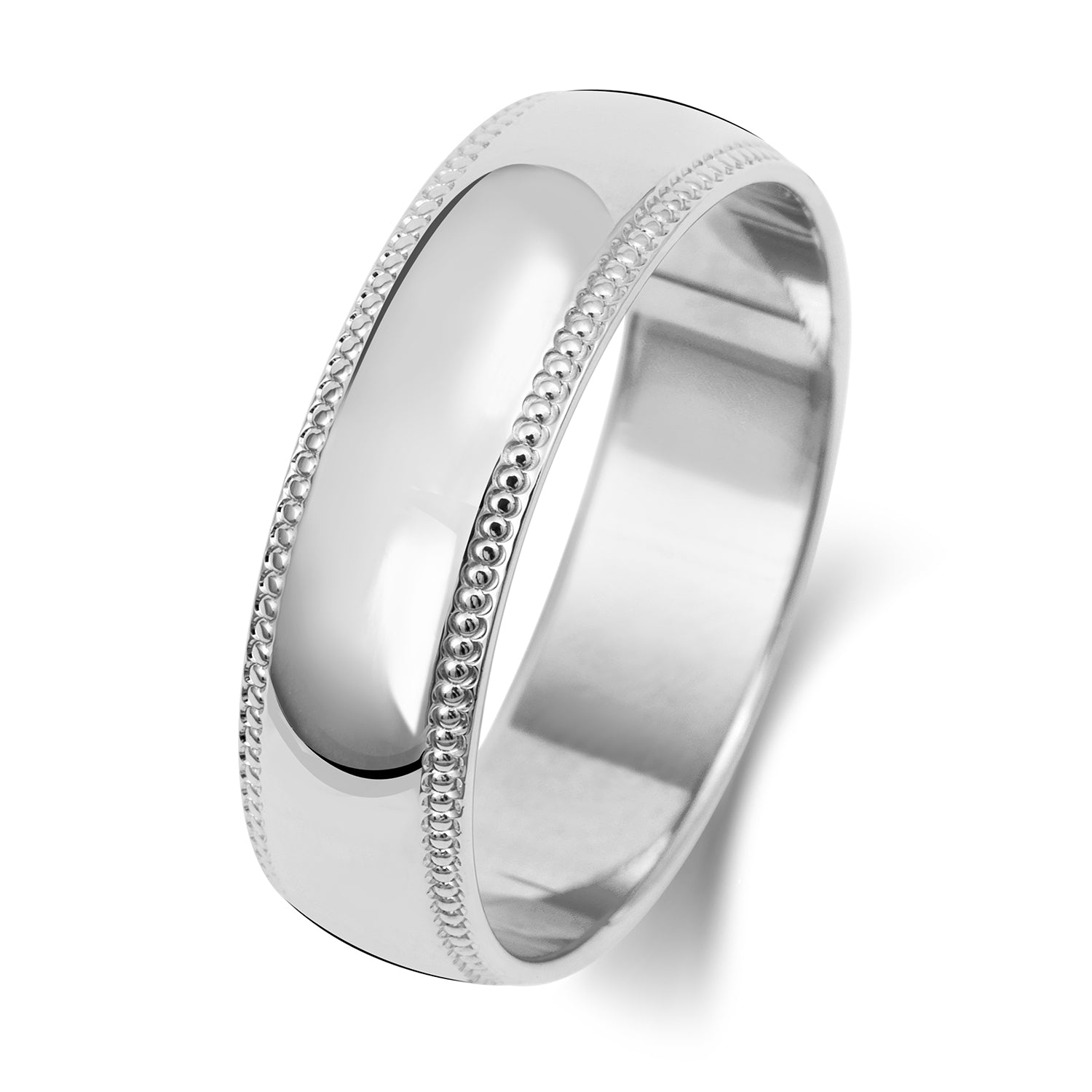 9ct White Gold 6mm D SHAPE MILLGRAIN  Wedding Band